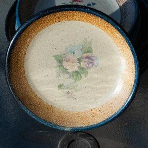 Monroe Salt Works Sweet Pea Purple Pink & Blue Flowers Tan Band Salad Plate 8.5"